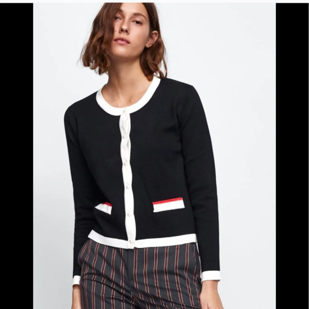 ZARA Black Cardigan w/ Faux Pearl Buttons with Matching Midi Skirt - Picture 5 of 13